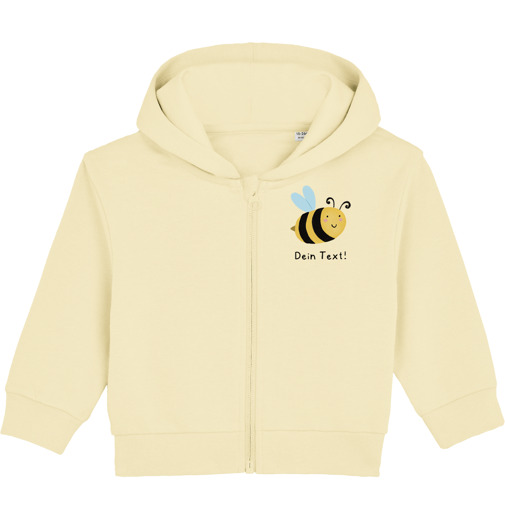 Personalisierbare Bio-Sweatjacke Motiv 'Biene' – Geschenk zur Geburt, Taufe oder zum 1. Geburtstag 
