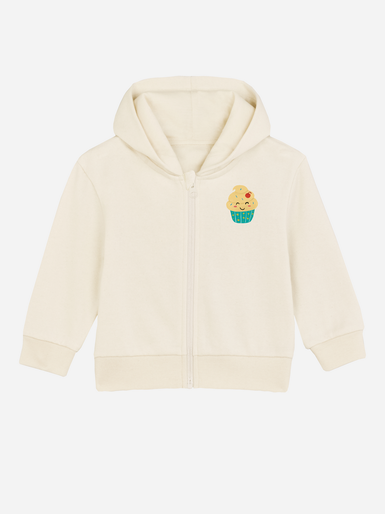 Personalisierbare Bio-Sweatjacke für Kinder mit 'Cupcake'-Motiv, ideal zum 2. Geburtstag.