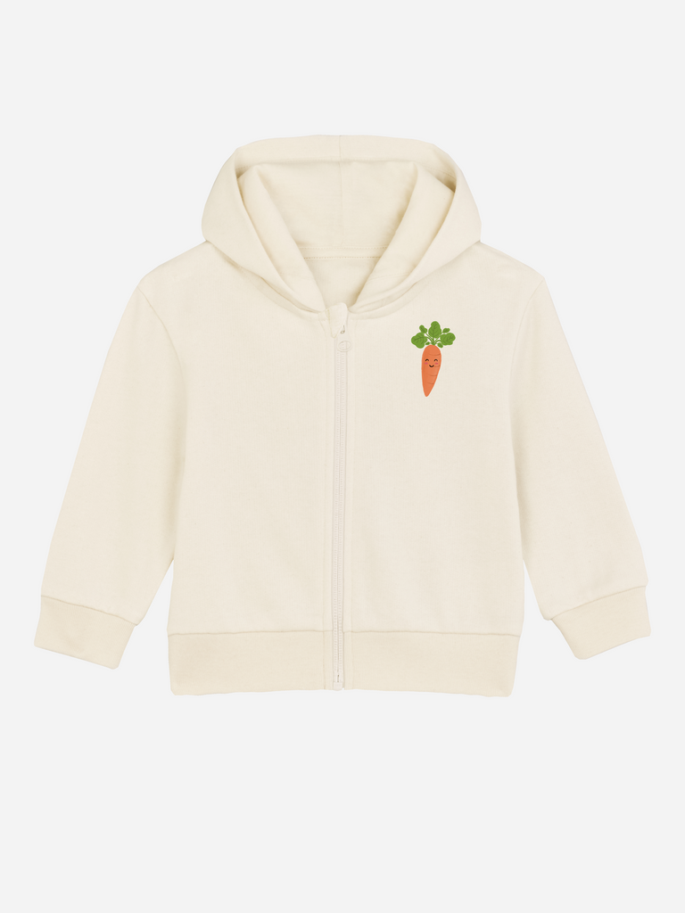 Personalisierbare Bio-Sweatjacke für Kinder 0-3 Jahre mit fröhlicher Karottenapplikation