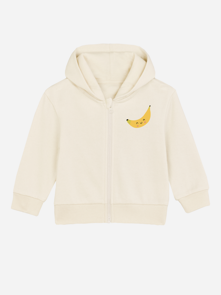 Personalisierbare Bio-Sweatjacke (0–3 J.) 'Banane' in hellem Beige mit fröhlichem Bananenmotiv