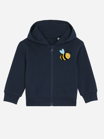 Personalisierbare Bio-Sweatjacke (0–3 J.) 'Biene' mit süßem Bienenmotiv für kreative Geschenke.