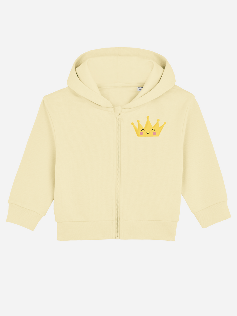 Personalisierbare Bio-Sweatjacke für Neugeborene mit Krone-Design in hellem Gelb