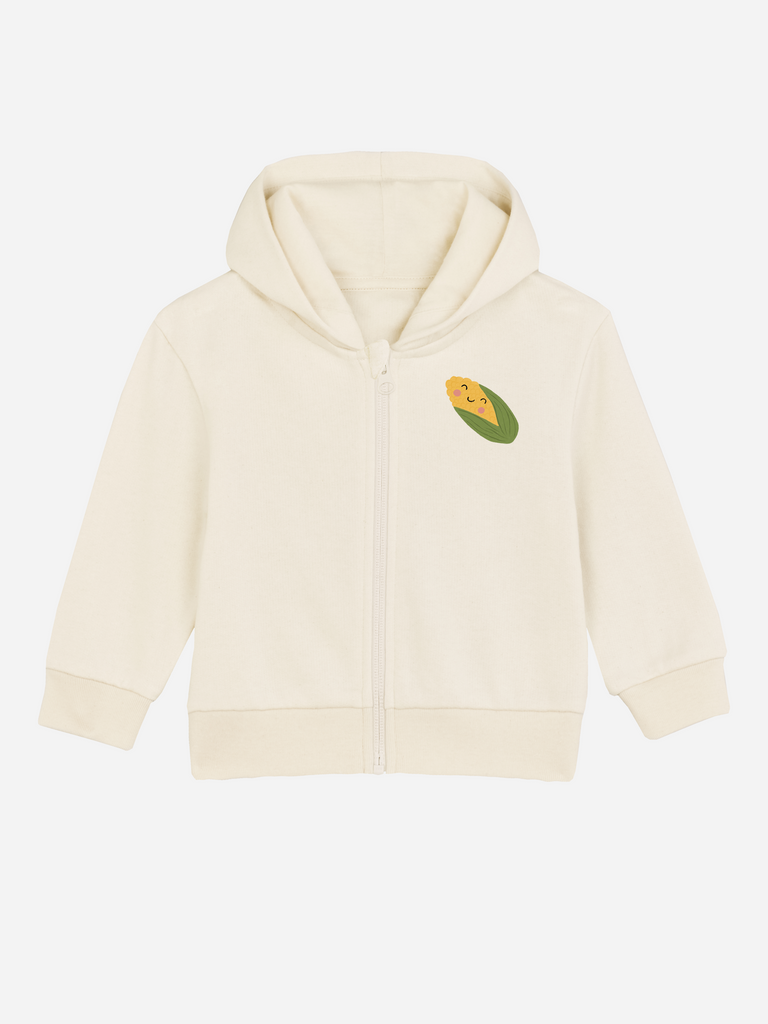 Personalisierte Babykleidung: Personalisierbare Bio-Sweatjacke (0–3 J.) 'Mais', Frontansicht in Beige