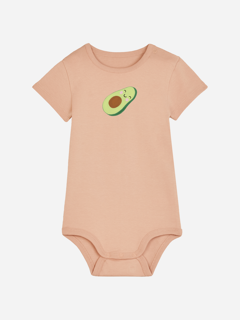 Personalisierter Baby-Body (0–2 J.) mit Avocado-Motiv, ideal als Geschenk zur Babyparty für Mädchen oder Jungen.