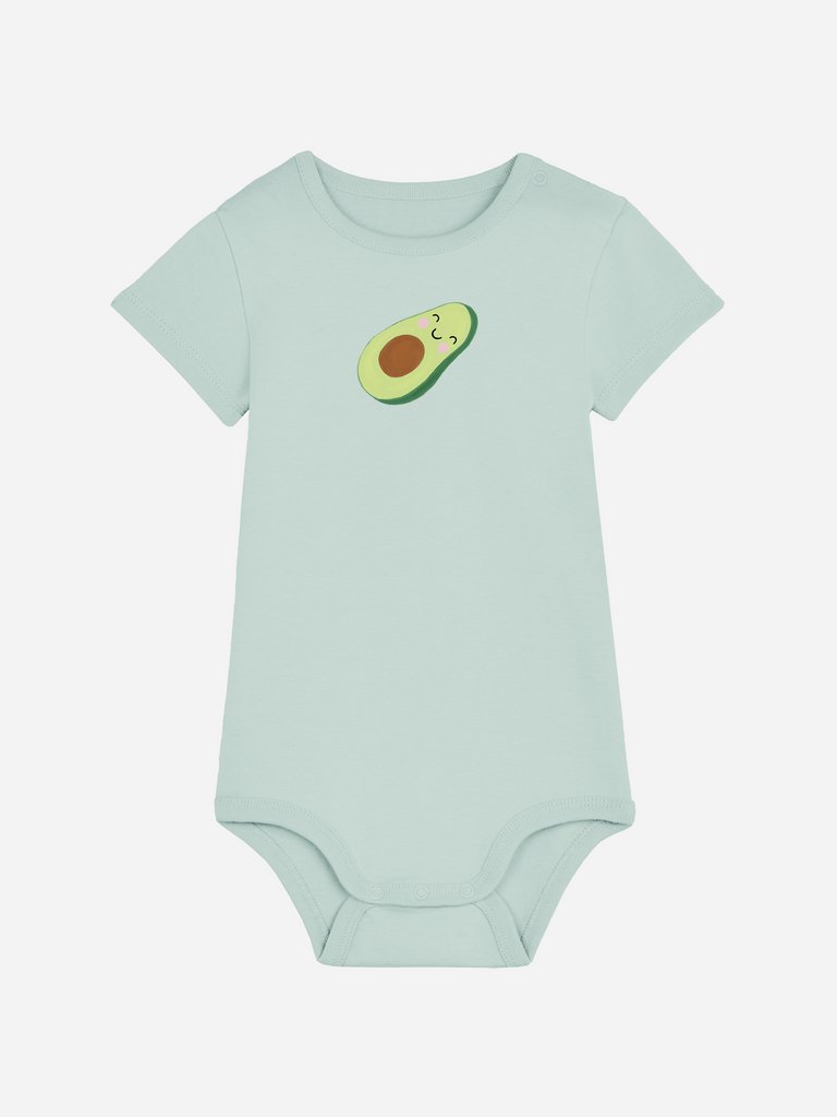 Personalisierter Baby-Body (0–2 J.) mit süßem Avocado-Motiv, perfekt als Geschenk zur Babyparty.
