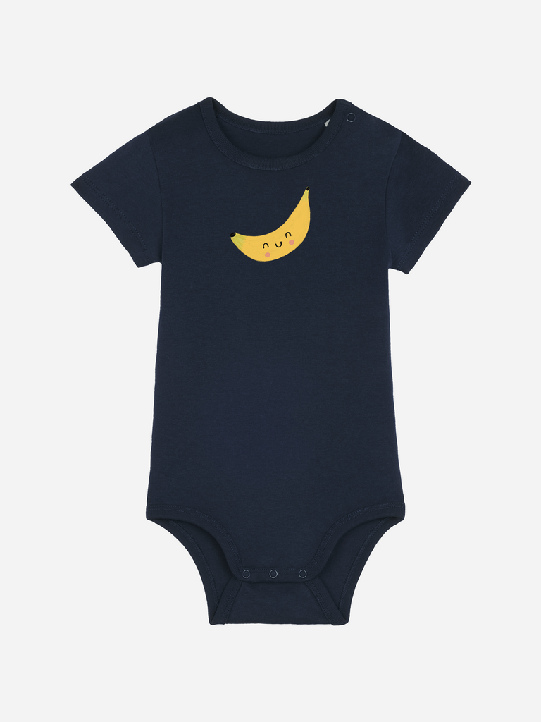 Personalisierter Baby-Body (0–2 J.) 'Banane' mit fröhlichem Motiv, ideal als Geschenk zum Beikoststart.