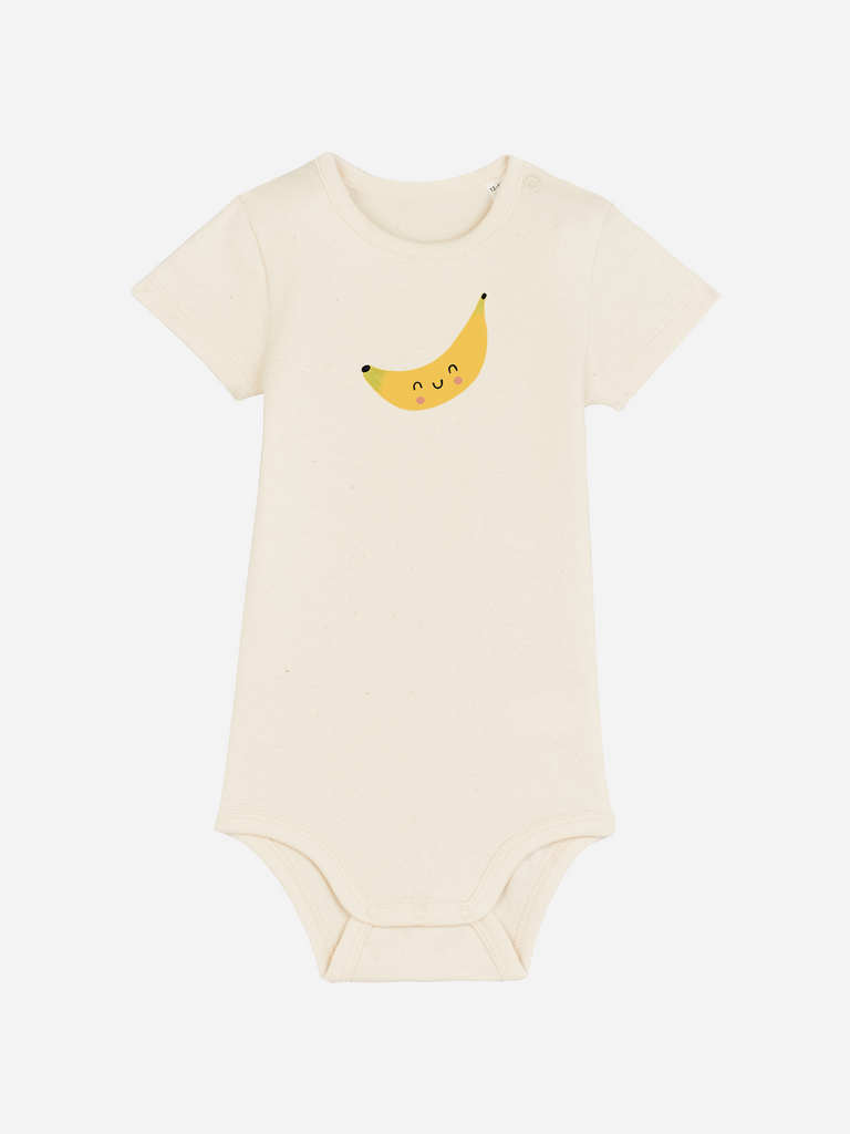 Personalisierter Baby-Body (0–2 J.) mit süßem 'Banane'-Motiv, ideal als Geschenk zum Beikoststart.