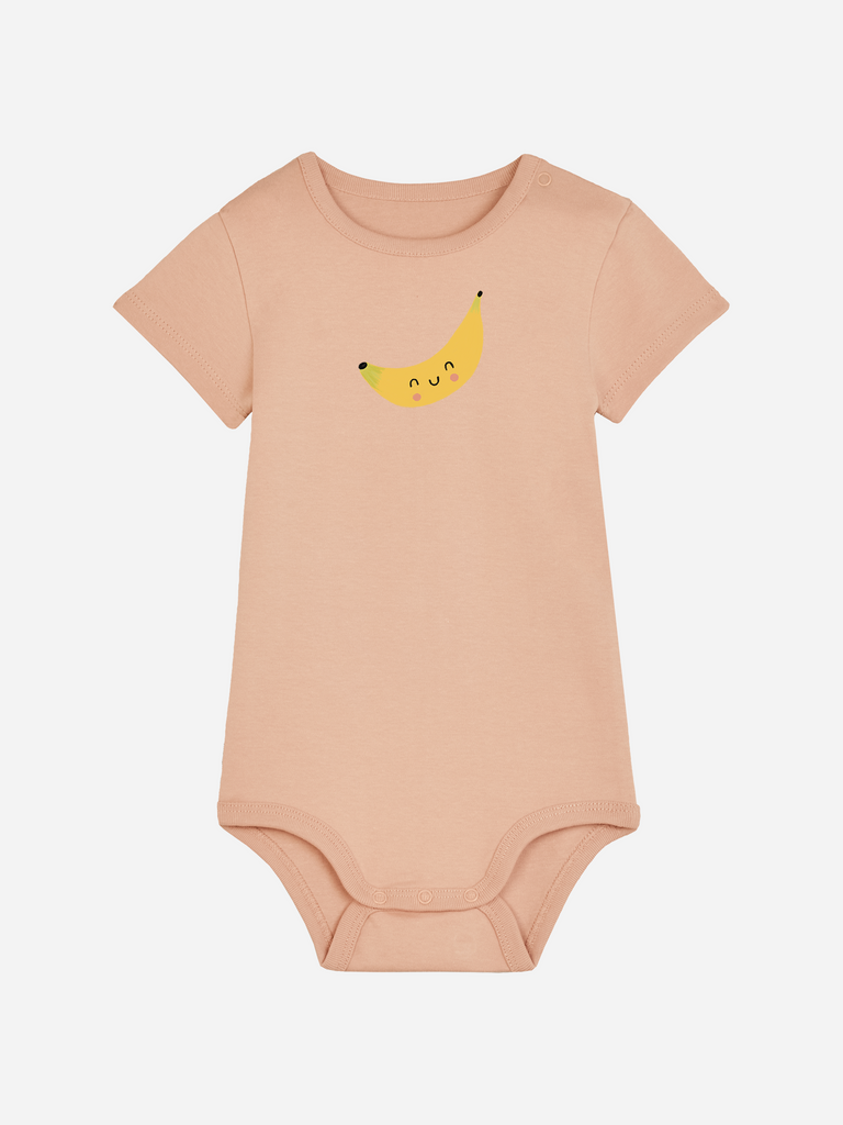 Personalisierter Baby-Body (0–2 J.) 'Banane' mit fröhlichem Motiv für Beikoststart.