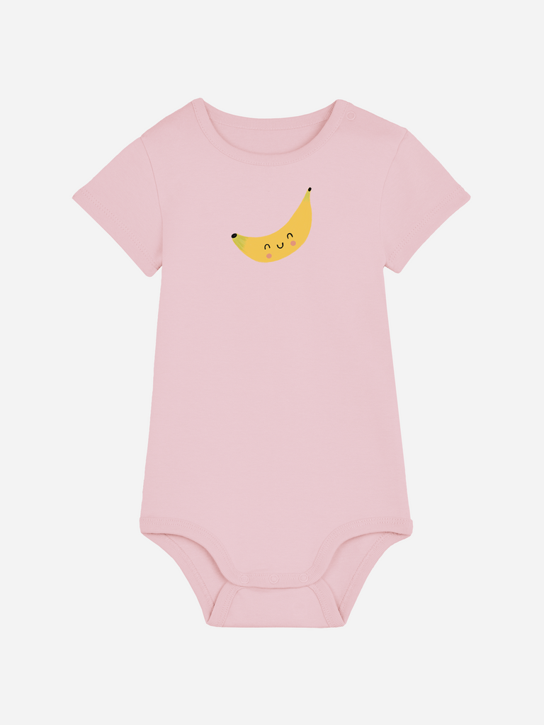 Personalisierter Baby-Body (0–2 J.) 'Banane' in Rosa mit fröhlichem Bananenmotiv für das perfekte Geschenk.