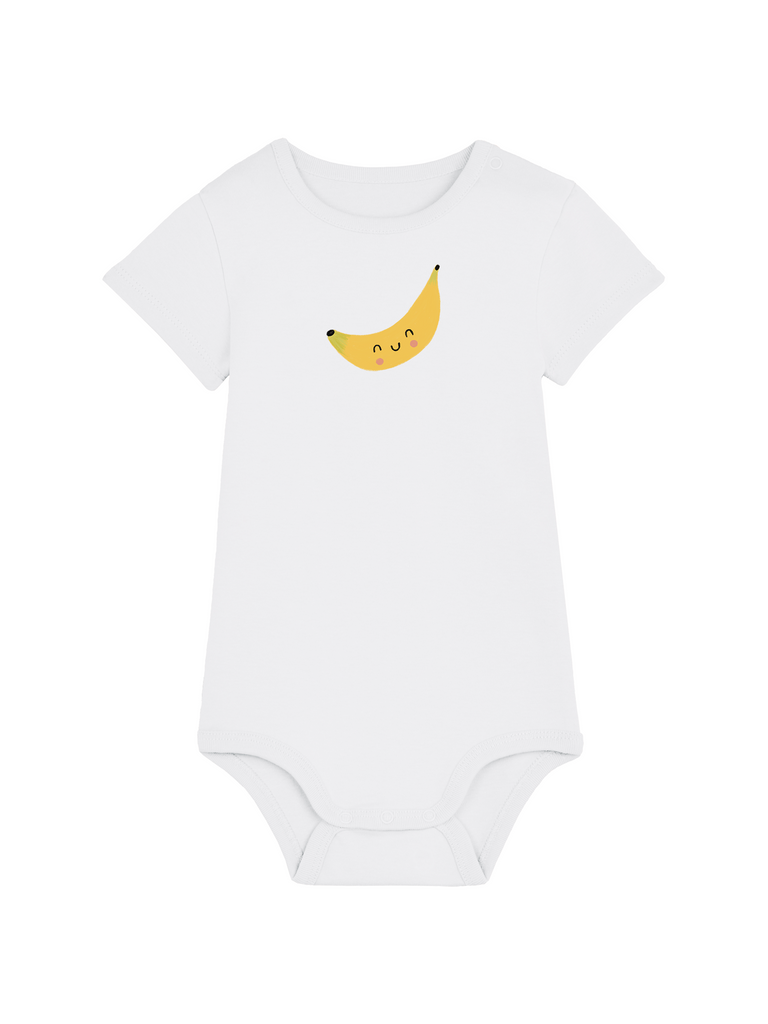 Personalisierter Baby-Body (0–2 J.) mit fröhlichem 'Banane'-Motiv, ideal für Beikoststart.