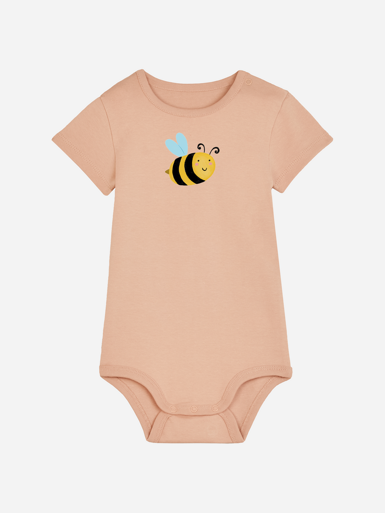 Personalisierter Baby-Body (0–2 J.) 'Biene' mit niedlichem Bienenmotiv für Babys, weicher Bio-Stoff.