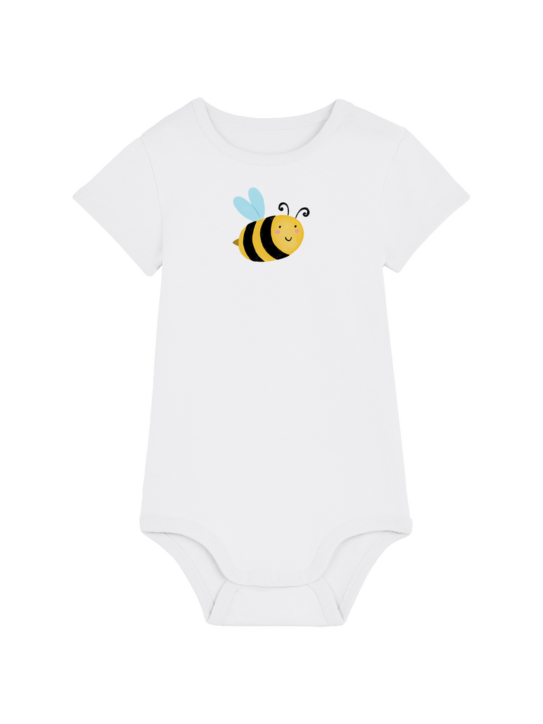 Personalisierter Baby-Body (0–2 J.) mit niedlicher Biene, ideal als Baby-Geschenk.