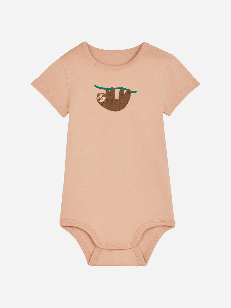 Personalisierter Baby-Body (0-2 J.) in rosa mit witzigem Faultier-Design für kleine Träumer.