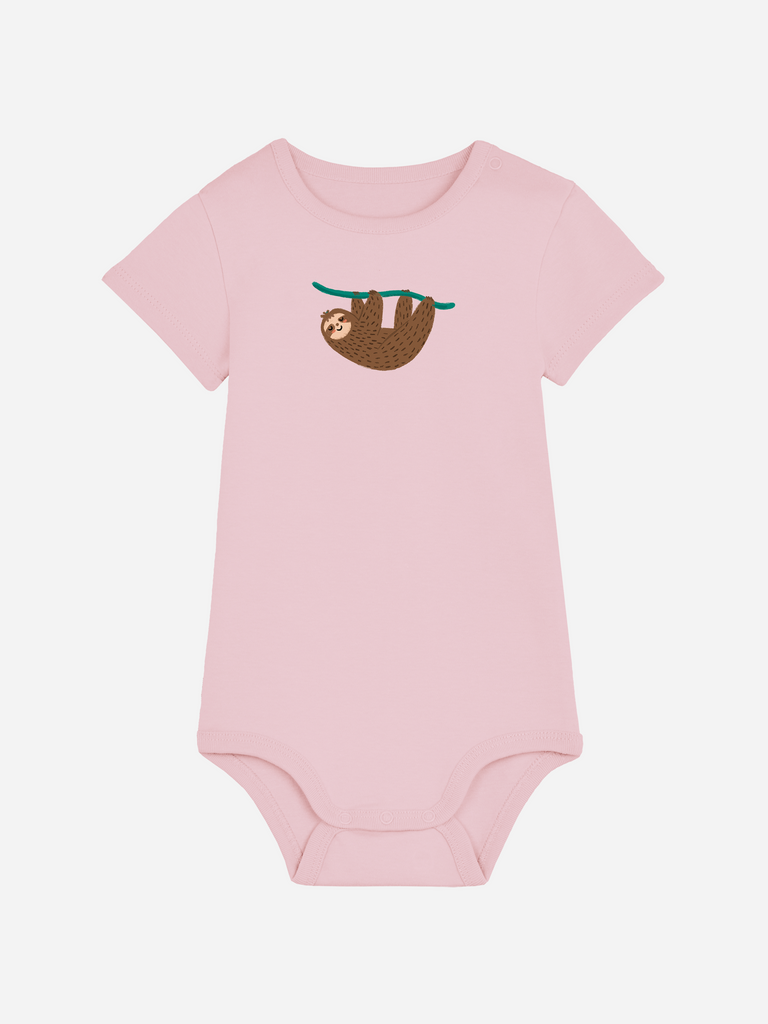 Personalisierter Baby-Body in Rosa mit Faultier-Motiv für 0-2 Jahre, ideales Babygeschenk.