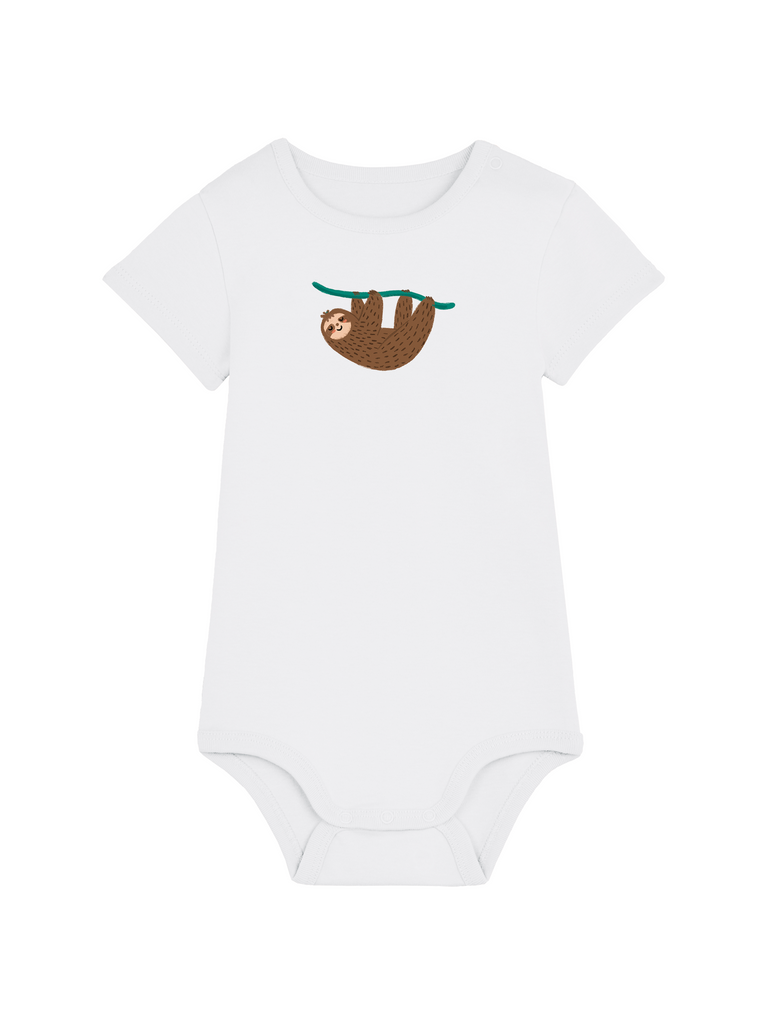 Personalisierter Baby-Body mit Faultier-Motiv für 0-2 Jahre, ideal als witziges Babygeschenk.