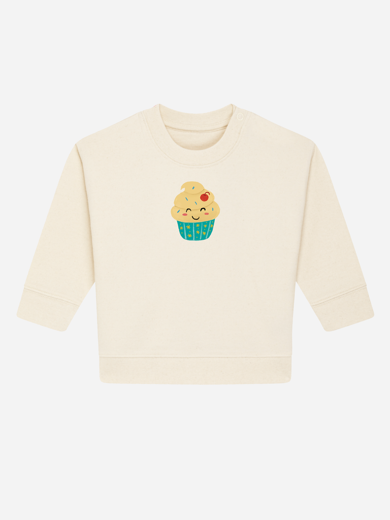 Personalisierbarer Bio-Pullover für Kinder mit süßem Cupcake-Design, ideal für den 2. Geburtstag.
