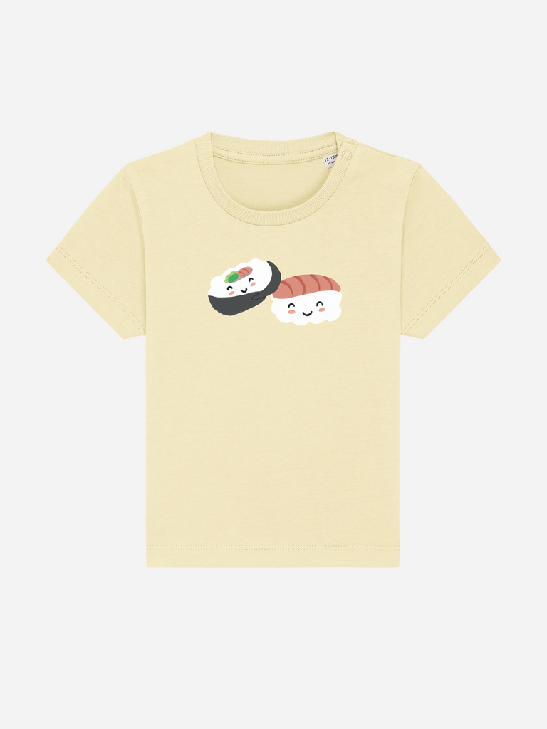 Geschenk zur Babyparty mit Namen: Personalisierbares Bio-T-Shirt (0–3 J.) 'Sushi',