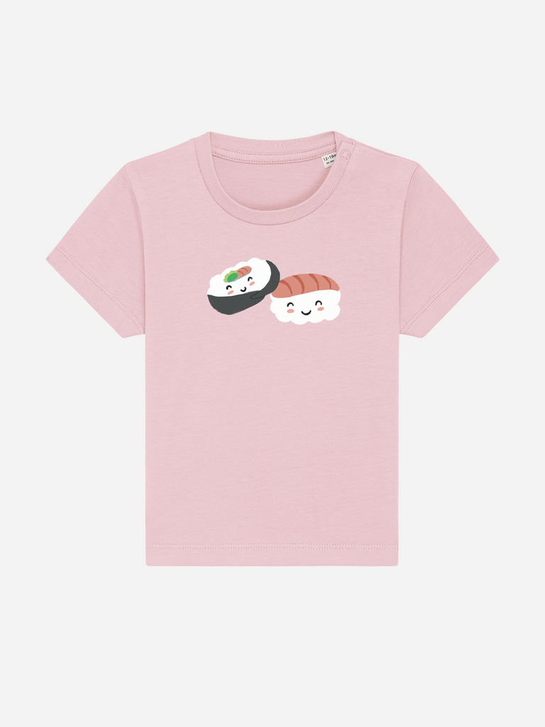 Geschenk zur Babyparty mit Namen: Personalisierbares Bio-T-Shirt (0–3 J.) 'Sushi',