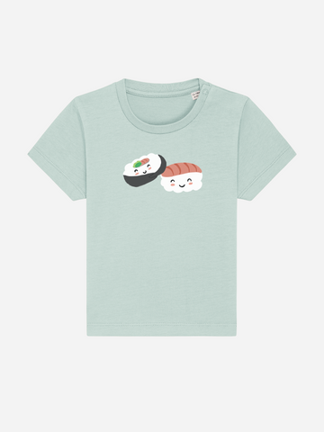 Geschenk zur Babyparty mit Namen: Personalisierbares Bio-T-Shirt (0–3 J.) 'Sushi',