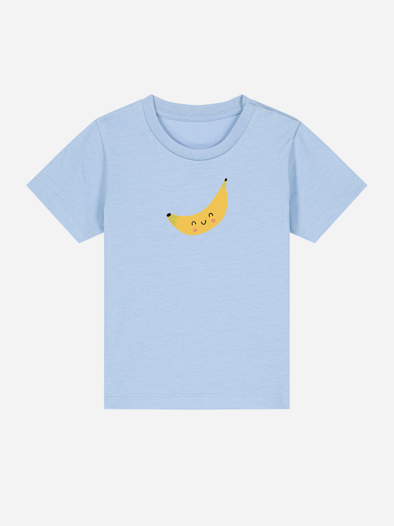 Personalisierbares Bio-T-Shirt (0–3 J.) 'Banane' in Hellblau mit Fruchtmotiv für Babykleidung