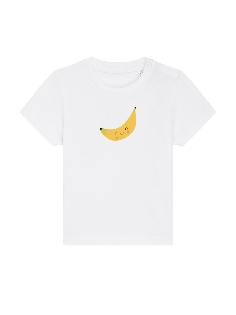 Personalisierbares Bio-T-Shirt (0–3 J.) mit lustiger Banana-Applikation für Kinder.