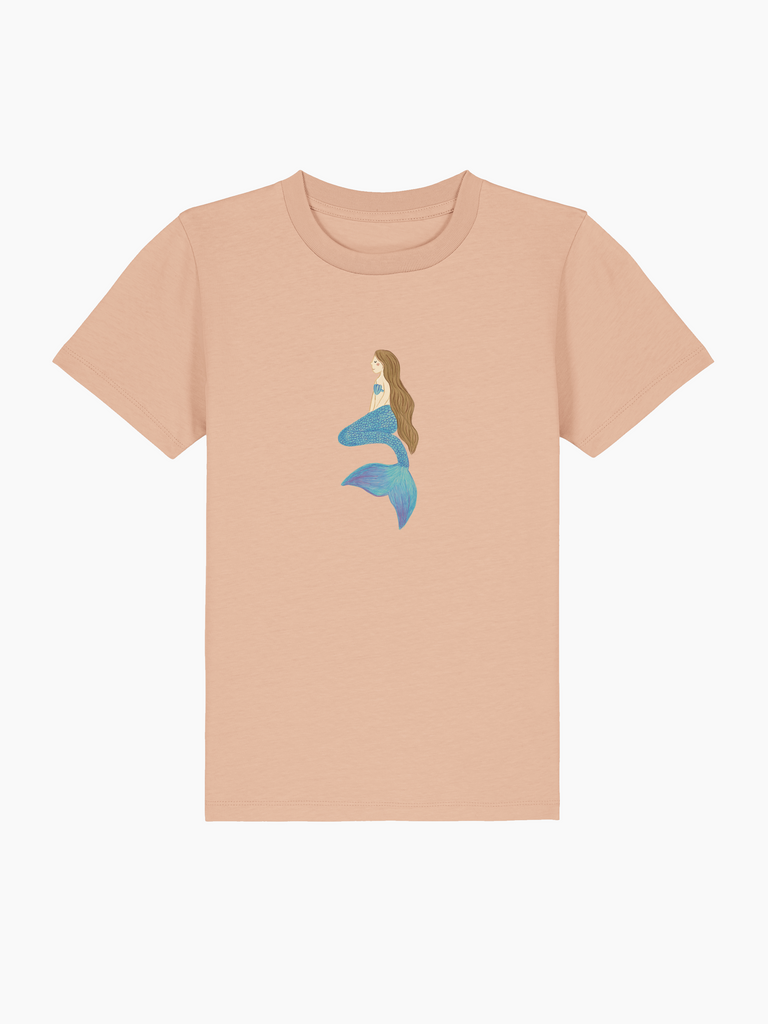 Personalisierbares Bio-T-Shirt für Kinder mit zauberhafter Meerjungfrau, ideal als Geschenk zum 5. Geburtstag.