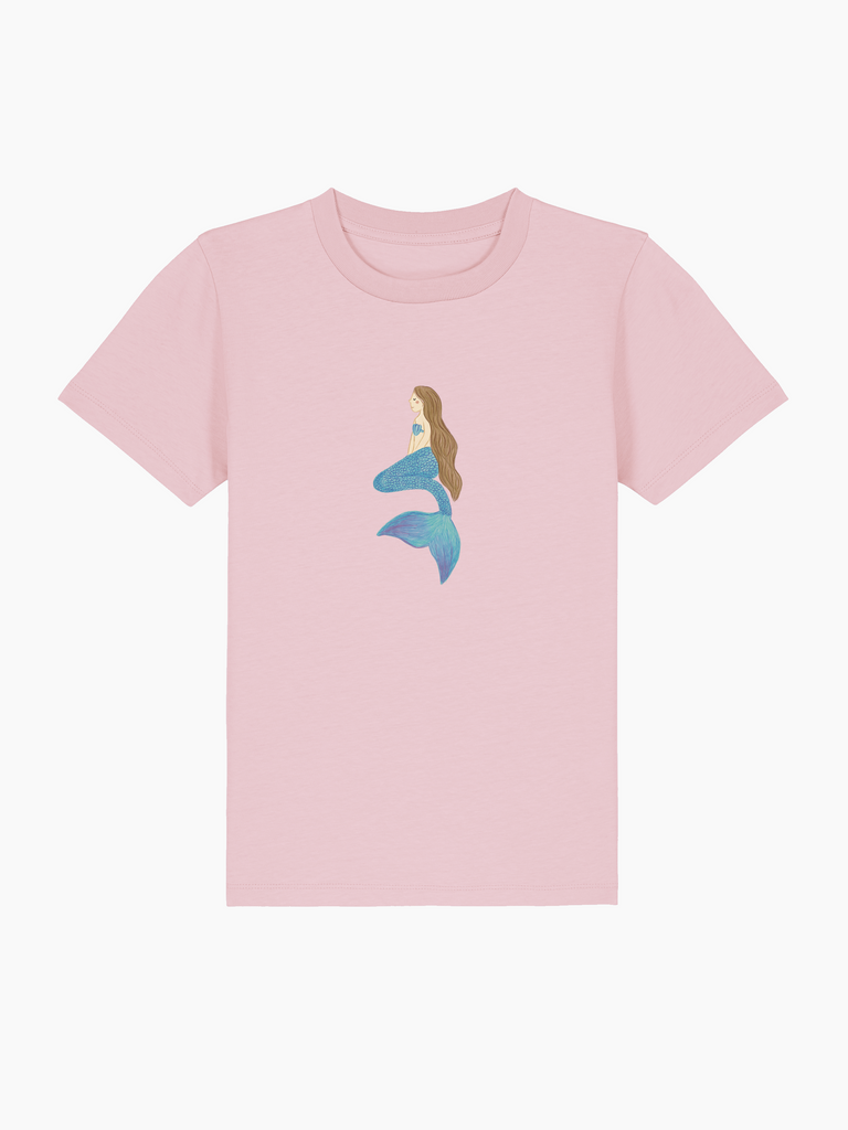 Personalisierbares Bio-T-Shirt für Kinder mit Meerjungfrau-Motiv, perfekt für den 5. Geburtstag.