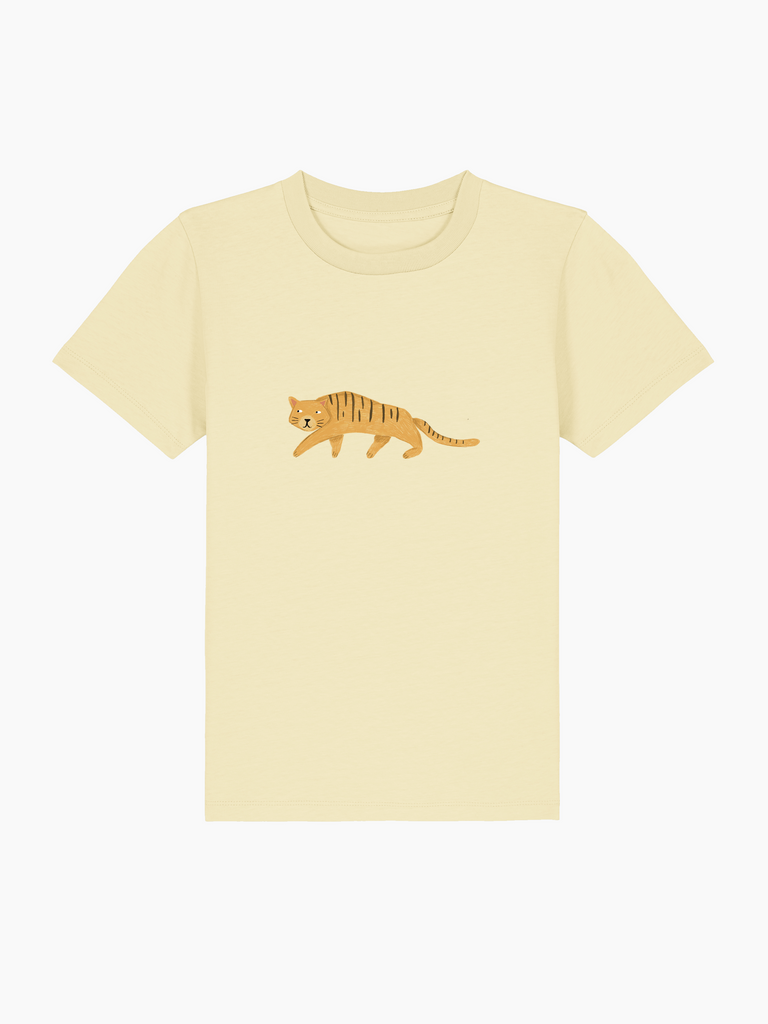 Personalisiertes Bio-T-Shirt für Kinder mit tigerförmigem Druck, ideal als Geschenk für den 6. Geburtstag.