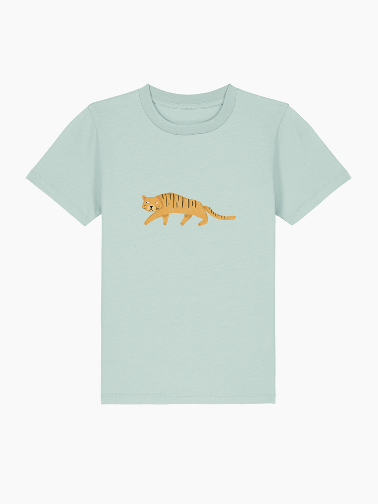 Personalisierbares Bio-T-Shirt für Kinder mit Tiger-Motiv in mintgrün, ideal für den 6. Geburtstag.