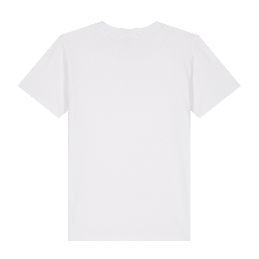 Rückansicht eines personalisierbaren Bio-T-Shirts für Kinder mit Tiger-Motiv, perfekt für Geschenke.