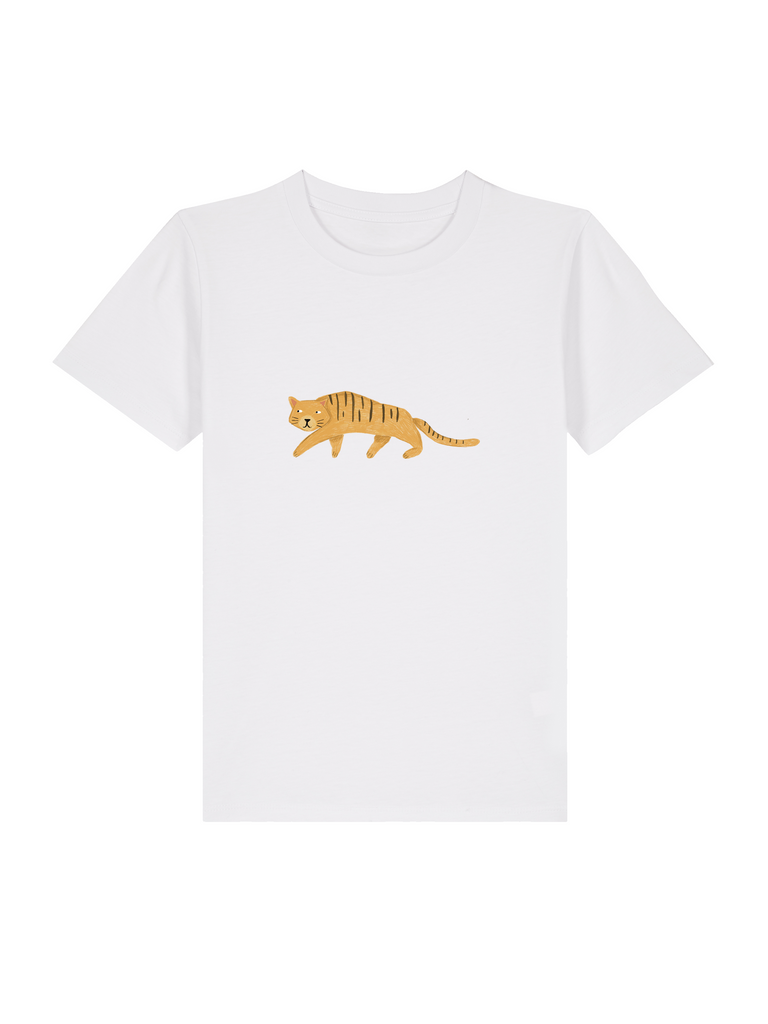 Personalisierbares Bio-T-Shirt für Kinder mit Tiger-Motiv, ideal als Geschenk zum 6. Geburtstag.