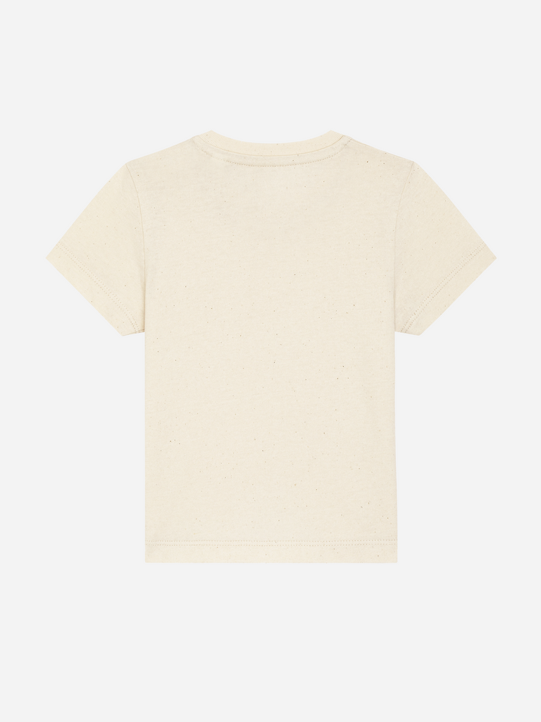 Sinnvolles Geschenk zum 3. Geburtstag: Personalisierbares Bio-T-Shirt (0–3 J.) 'Sternzeichen Stier', Rückansicht in Beige