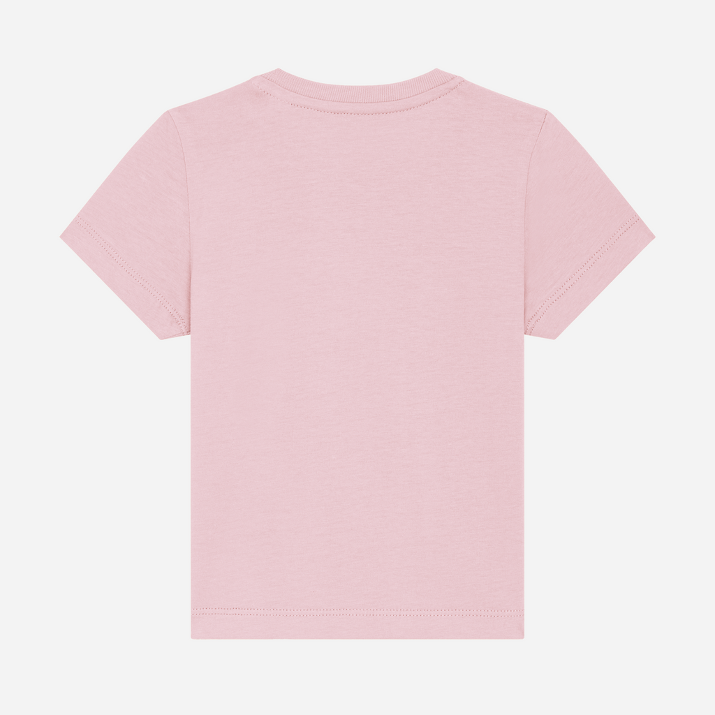 Sinnvolles Geschenk zum 3. Geburtstag: Personalisierbares Bio-T-Shirt (0–3 J.) 'Sternzeichen Stier', Rückansicht in Rosa